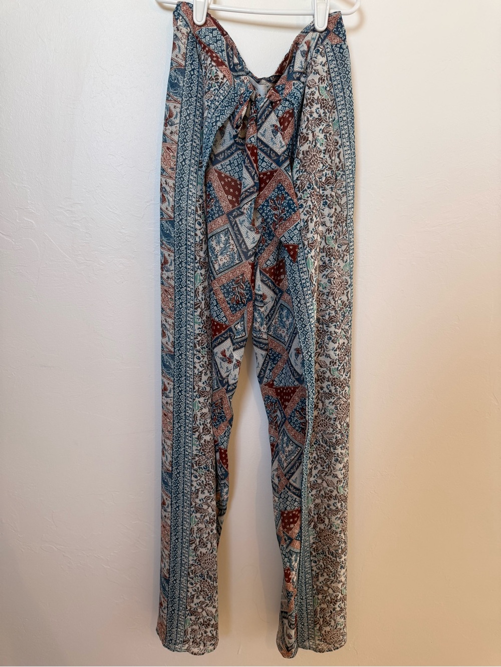 Boho Patchwork Print Lightweight Lounge Pants - Blue, Cream, & Rust